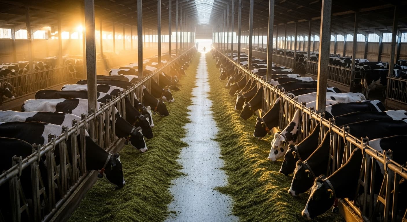 Interior do estábulo com vacas